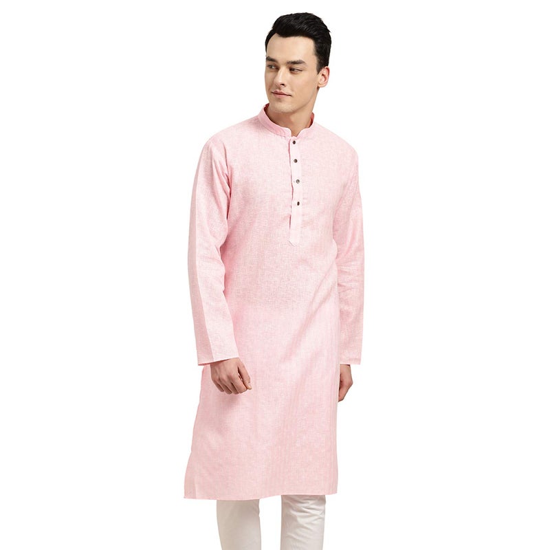 Sojanya (Since 1958 Men'S Cotton Linen Pink Checked Only Long Kurta, Size 36 - Image 1